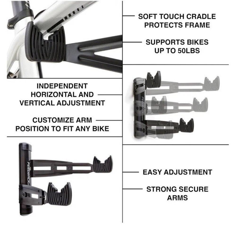 FEEDBACK SPORTS Velo Wall Rack 2D Bike Storage Bicycle Hangar Mount Adjustable - Picture 3 of 5